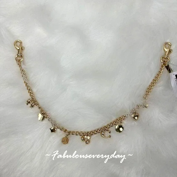 Coach Charm Chain Strap Brass/Gold CCE78 Star Heart Bow C Cherry Tea rose No Bag - Picture 2 of 7